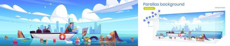 Parallax background ocean polluted water cleanup vector