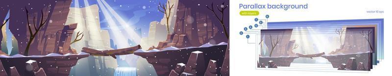 Parallax background with winter landscape vector