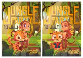 Jungle party flyer, invitation card to kids event vector