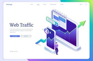 Web traffic isometric landing page, data amount vector