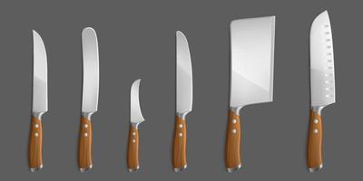 Kitchen knives set, meat chef cutting hatchet vector