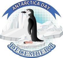 texto del día de la antártida con pingüino vector