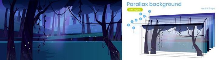 paralaje fondo noche bosque 2d paisaje vector