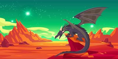 Fairytale black dragon on cliff in mountains vector