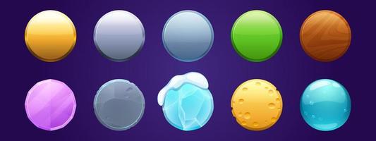 Game ui app icons, round buttons, cartoon menu vector