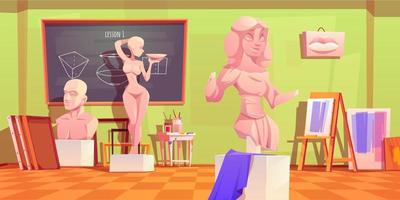 interior de la escuela de arte, estudio de artista de aula vacía vector