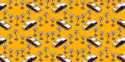 Isometric cars on street with palm trees vector