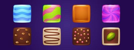 Square buttons with texture of chocolate candies vector