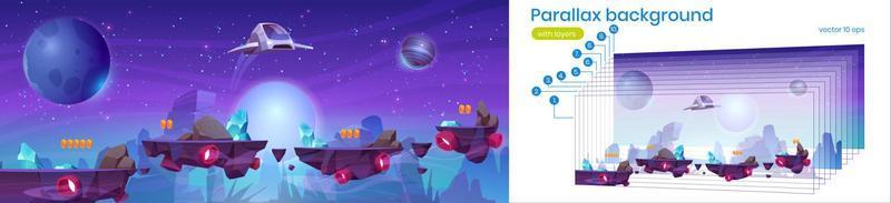 Mobile space game arcade with spaceship parallax vector