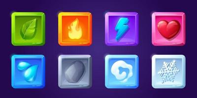 Game ui app icons, square buttons, cartoon menu vector