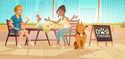 reunión de mujeres con mascotas en un café de la ciudad que admite perros vector