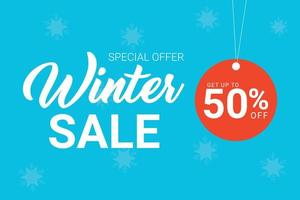 Winter sale special offer banner design with up to 50 percent off vector