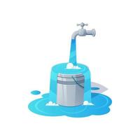 Illustration fill the bucket until it overflows. vector image.