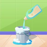 illustration of putting floor cleaner in a bucket vector