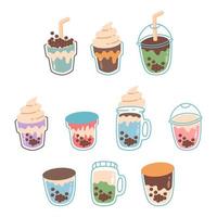 bubble tea flavours with straws vector