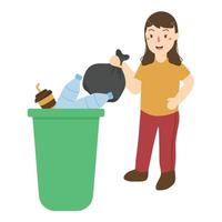 personas que colocan desechos reutilizables en el contenedor de basura vector