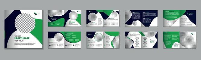 16 pages medical square bifold brochure template design vector