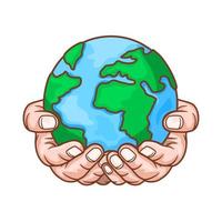 Two hands holding globe earth. World environment day. vector