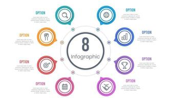 Process chart. Infographic 8 options business process colorful. vector