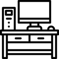 desk computer table work furniture - outline icon vector