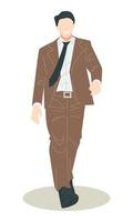 businessman walking with happy expression, smile. leisurely walk. fullbody. suitable for business theme, success, calm, happy, etc. flat vector illustration