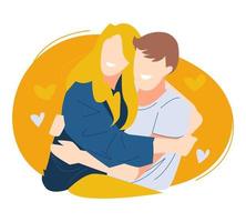 pareja de hombre y mujer se abrazan con una sonrisa feliz. adecuado para el tema del amor, la relación, el marido y la mujer, etc. ilustración vectorial plana vector