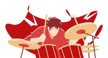 illustration of man playing drum. drummer. work hard. music, bands, hobbies, etc. flat design vector