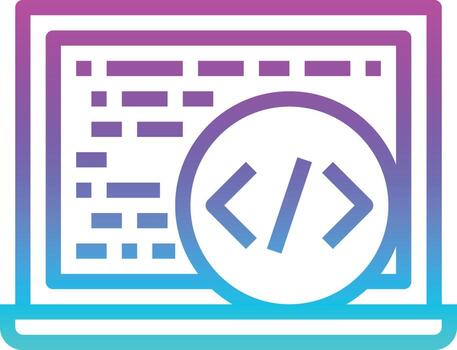 Etiqueta de codificación de computadora portátil de programación - icono de gradiente vector