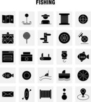 paquete de iconos de glifo sólido de pesca para diseñadores y desarrolladores vector