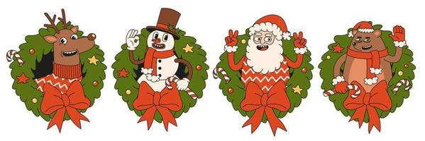 Merry Christmas and Happy New year. Santa Claus, bear, snowman, reindeer. vector