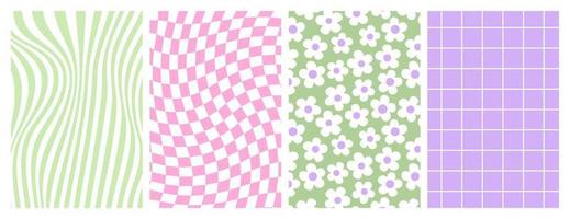 Y2k background. Wave, swirl, twirl, twisted, floral, chessboard texture in trendy retro 2000s style. vector