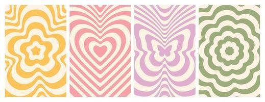 Groovy hippie 70s backgrounds. Waves, swirl, twirl pattern in trendy retro psychedelic style. vector