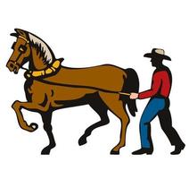 Farmer and Work Horse Side View Isolated Retro Style vector