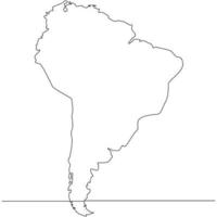 Continuous line drawing of map South America vector line art illustration