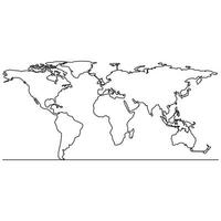 Continuous line drawing of world map vector line art illustration