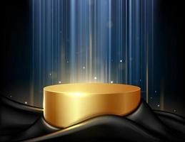 Gold podium with abstract Blue and Yellow Light Rays. Empty platform base stand. Vector illustration. Vector Illustration