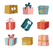 Gift boxes with ribbons. A set of gifts. Festive mood. Vector image.