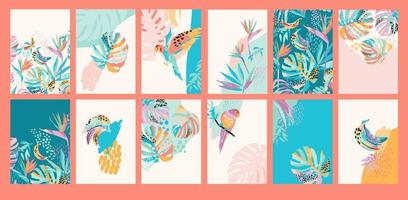 Collection of art backgrounds with abstract tropical nature. Modern design for social networks, posters, covers, cards, interior decor and other use. vector