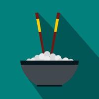 Bowl of rice with pair of chopsticks icon vector