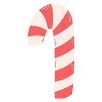 Christmas candy cane in cartoon flat style. Hand drawn vector illustration of traditional holiday sweet