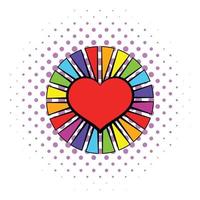 Rainbow heart with color rays icon, comics style vector