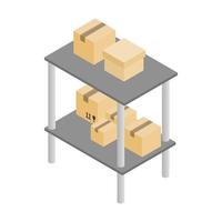 Shelves with cardboard boxes icon vector