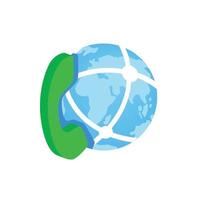 Phone and globe icon, isometric 3d style vector