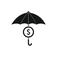 Dollar symbol under umbrella icon, simple style vector