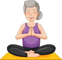 Old woman doing yoga vector