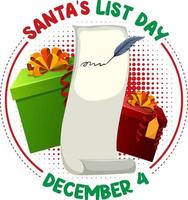 Santa's list day text banner design vector