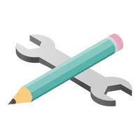 Wrench and pencil isometric 3d icon vector