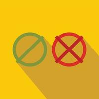 Yes No check marks icon, flat style vector