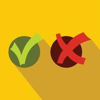 Yes No check marks icon, flat style vector