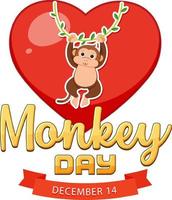texto del día del mono con personaje de dibujos animados de mono vector